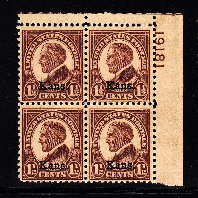 U.S. #659 F-VF OG Plate block of 4.