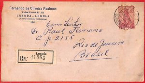 aa3937 -  ANGOLA  - Postal History - REGISTERED COVER t: Luanda to BRAZIL  1948