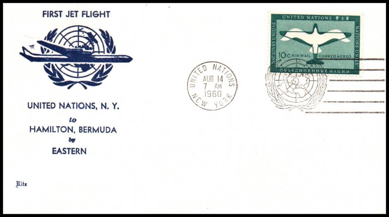 UN New York to Hamilton,Bermuda Eastern Airlines 1960 First Jet Flight Cover