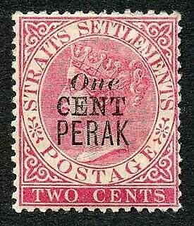 Perak SG35 One Cent type 32 on 2c Pale Rose M/M Cat 35 pounds