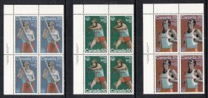 Canada 664-666 Olympics Inscription Plate Blocks MNH VF