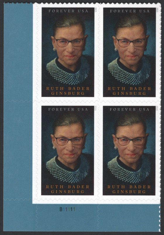 SC#5821 (Forever) Ruth Bader Ginsburg Plate Block: LL #B11111 (2023) SA