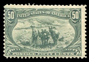 United States, 1898 Trans-Mississippi Issue #291 Cat$600, 1898 50c sage green...