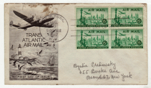 USA First Day Cover Air Mail # C  35 - New York Skyline - Block