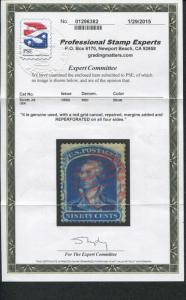 1860 US Stamp #39 90c Genuine Used Red Cancel Catalogue Value $10000 Certified