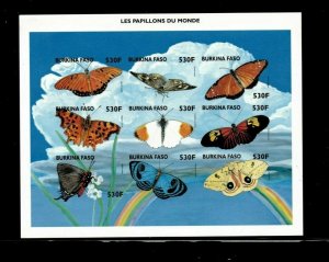 Burkina Faso 1998 - Butterflies - Scott #1109 - IMPERF Stamp Sheet of 9 - MNH