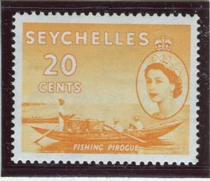 SEYCHELLES; 1954 early QEII issue fine Mint hinged 20c. value