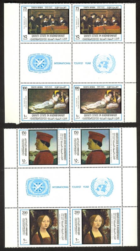 SOUTH ARABIA HADHRAMAUT 1967 TOURIST YEAR Art Gutter Pairs x2 Mi.169A-176Ax2 MNH