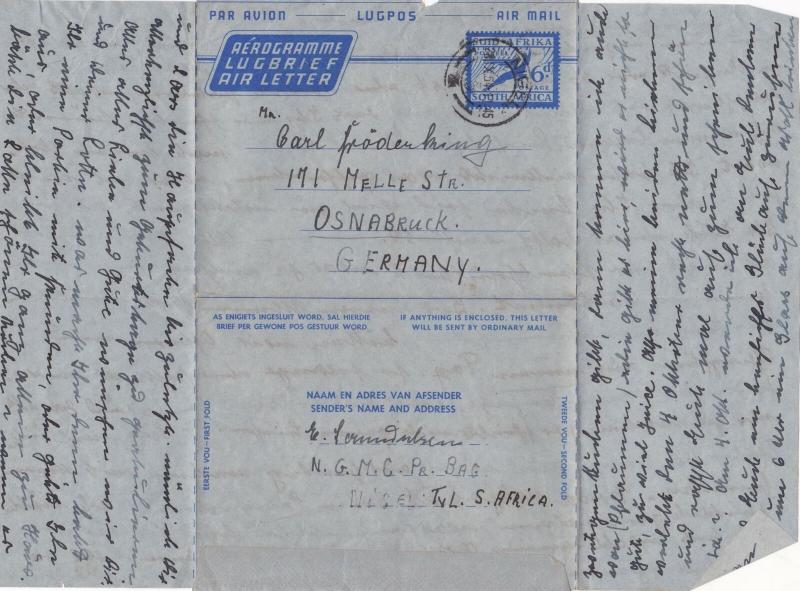 South Africa 1954 Nigel Cancel Stamps Air Letter to Germany Ref 29304