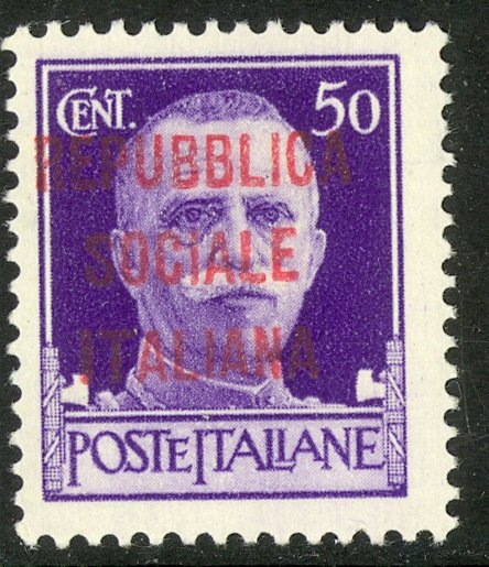 ITALIAN SOCIAL REPUBLIC 1944 50c Overprint Issue Sc 3 MNH
