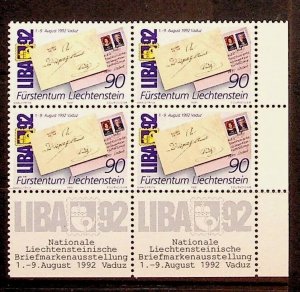 LIECHTENSTEIN Sc 969 NH ISSUE OF 1991 - STAMP EXPO - BLOCK OF 4