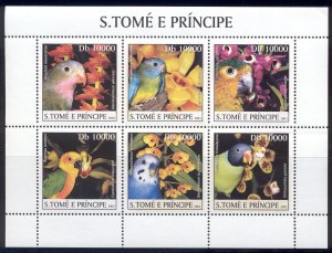 St Thomas & Prince Is. - 2003 MNH sheet of birds & orchid #1488 cv 14.50