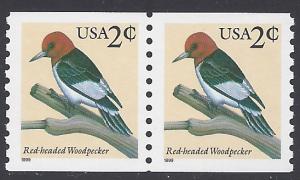 #3045 2c Flora and Fauna Red Headed Woodpecker Coil Pair