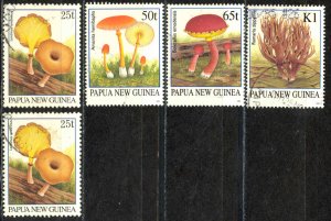 Papua New Guinea Sc# 872-875A Used 1995-1996 Mushrooms