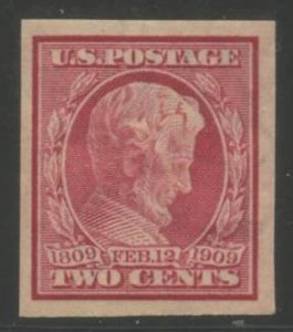 US Sc#368 1909 2c Lincoln IMPERFORATE VF Centered OG Mint Hinged