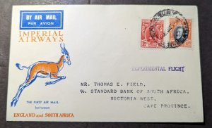 1931 Southern Rhodesia Airmail First Flight Cover FFC Salisbury to South Africa