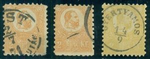 HUNGARY #1, 1a, 2kr Litho in orange & yellow shades, used, Scott $450.00+