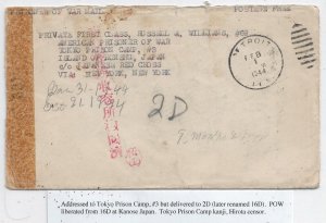 Detroit, Mi to US POW, Tokyo Prison Camp #3 1944, fwd Camp #2D (C5821)