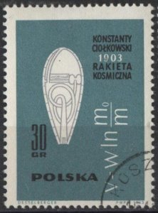 Poland 1178 (u cto) 30g space: Tsiolkovsky’s rocket, dl blue grn & gray (1963)