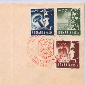 ROMANIA FDC 1948 Youth-Construction ILLUSTRATED First Day Cover PROPAGANDA YE35