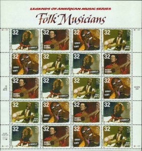 Folk Musicians - Sheet of Twenty 32 Cent Postage Stamps Scott 3212-15