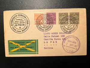 1930 Brazil Airmail Cover Rio De Janeiro to La Paz Bolivia Lloyd Air Bolivia 3
