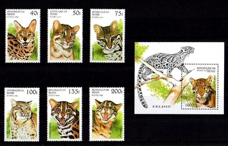 BENIN - 1996 - WILD CATS - LYNX - SERVAL - OCELOT + 6 X MNH SET + S/SHEET!!