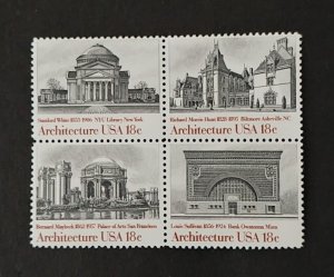 SCOTT #1928-1931 1931a BLOCK OF 4 18c - 1981 - AMERICAN ARCHITECTURE MNH 