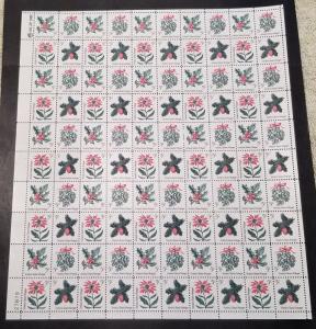 US #1254 -1257 FULL SHEET, 5c Christmas Flowers,   RARE SHEET  VF mint never ...