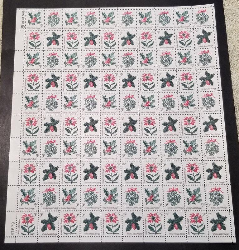 US #1254 -1257 FULL SHEET, 5c Christmas Flowers, RARE SHEET VF mint never hin...