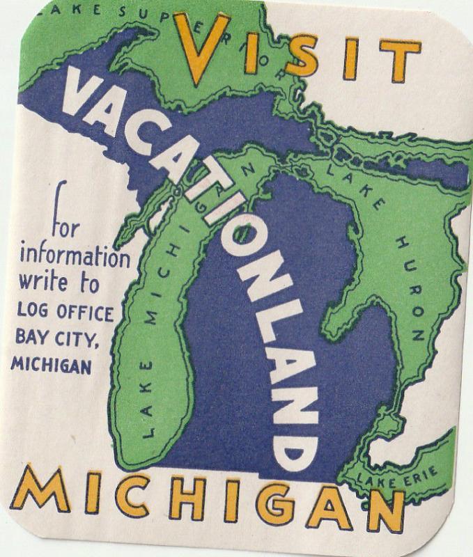 Iconic Visit Vacationland Michigan, USA Large Poster Stamp. 1930's. 60x70mm. 