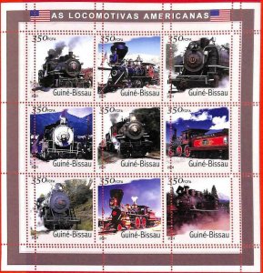 A0882 -  GUINEA-BISSAU - ERROR   MISSPERF SHEET - TRANSPORT American Trains 2001