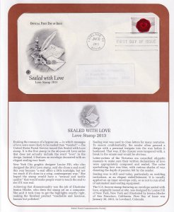 2013 Sealed with Love stamp Sc 4741 FDC, PCS cachet full info page