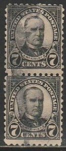 U.S. 588, 7¢ MCKINLEY, USED VERTICAL PAIR. F-VF. (940)