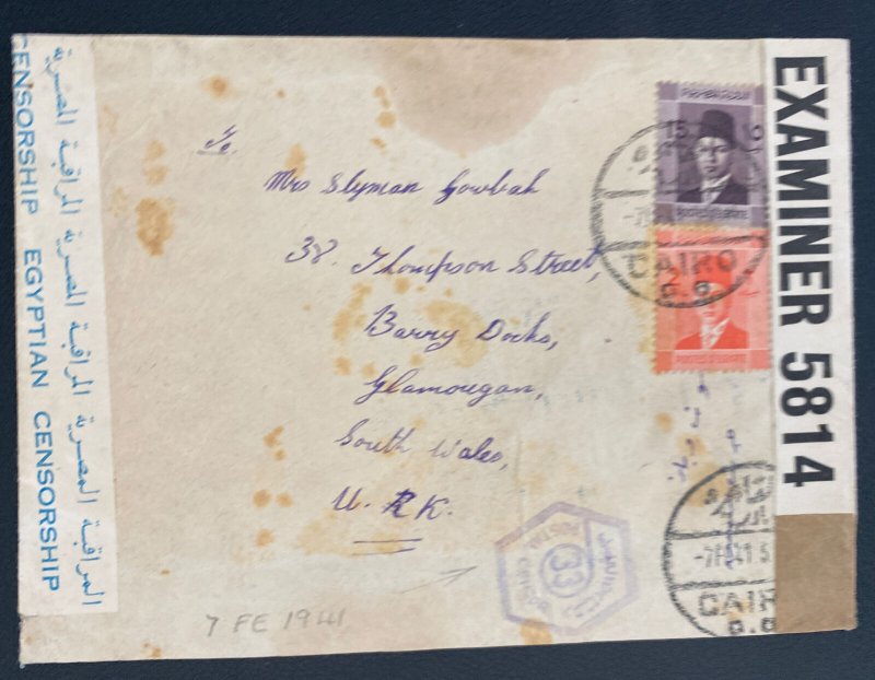 1941 Cairo Egypt Dual Censored Cover To South Wales