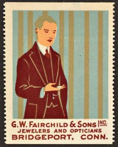 JEWELERS & OOTICIANS Fairchild & Son Bridgeport Conn Poster Stamp U.S.