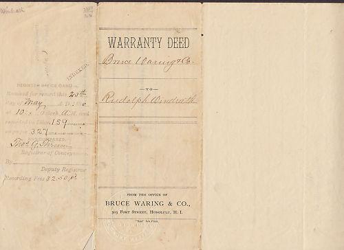 Hawaii Sc R3 on 1896 Warranty Deed, Magenta cancel, 2 signatures