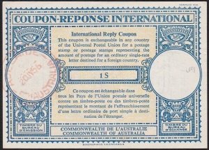 AUSTRALIA 1956 1/- International Reply Coupon - Adelaide cds...............B1417