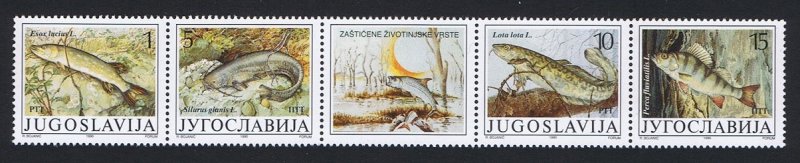 Yugoslavia Endangered Fish strip of 4v+label 1990 MNH SC#2035 a.-d.