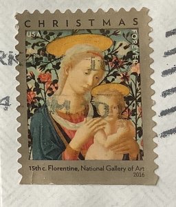 USA 2016 Scott 5143 used on paper - Christmas, Florentine Madonna and Child