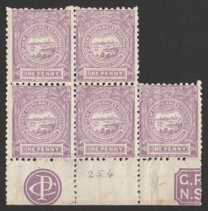 NEW SOUTH WALES 1888 Centenary 1d block, with 'CP' & part 'GPrO NSW' monograms.