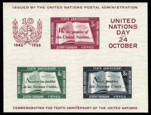 United Nations #38, 1955 United Nations Charter, imperf. souvenir sheet, neve...