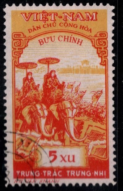North Vietnam. Scott 92 Trung Sisters on Elephants stamp  Used CTO