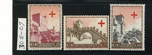 SAN MARINO 1951 RED CROSS #305 - 307 MNH