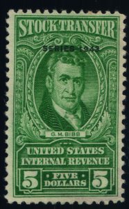 Scott #RD154 VF $5 Bright Green - Stock Transfer Stamps - NG - 1943