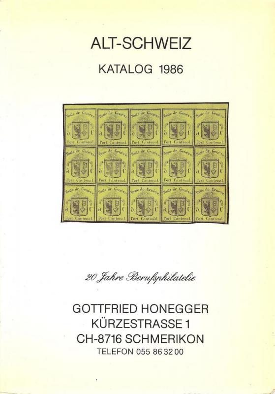 Honegger: Sale # Net Price  -  Alt Schweiz Katalog 1986, ...