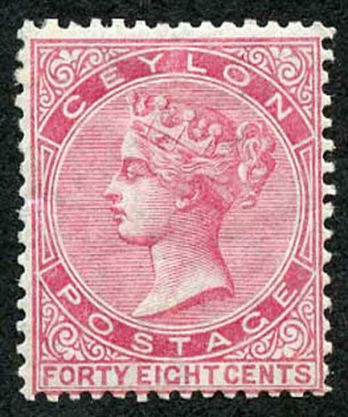 Ceylon SG130 48c Rose Wmk Crown CC Perf 14 Mint (hinge remainder)