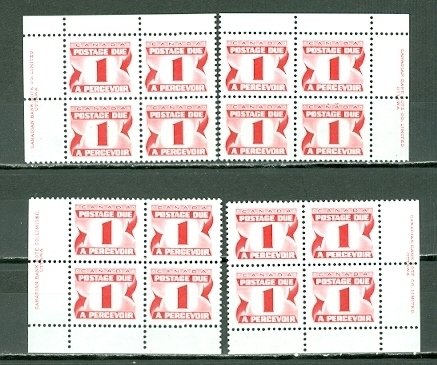 CANADA 1977 DUES #J28a IMPRINT CORNERS SET..PERF. 12.5x12.. PVA GUM MNH..$2.00