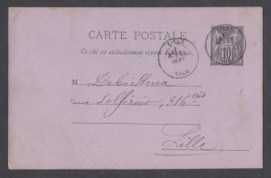 FRANCE - 1884 10c POSTCARD TO LILLE - USED