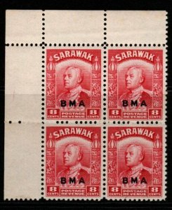 SARAWAK SG132 1945 8c CARMINE BLOCK OF 4 MNH